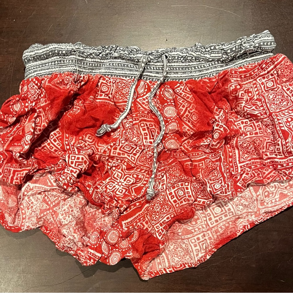 Red Patterned Women's Shorts